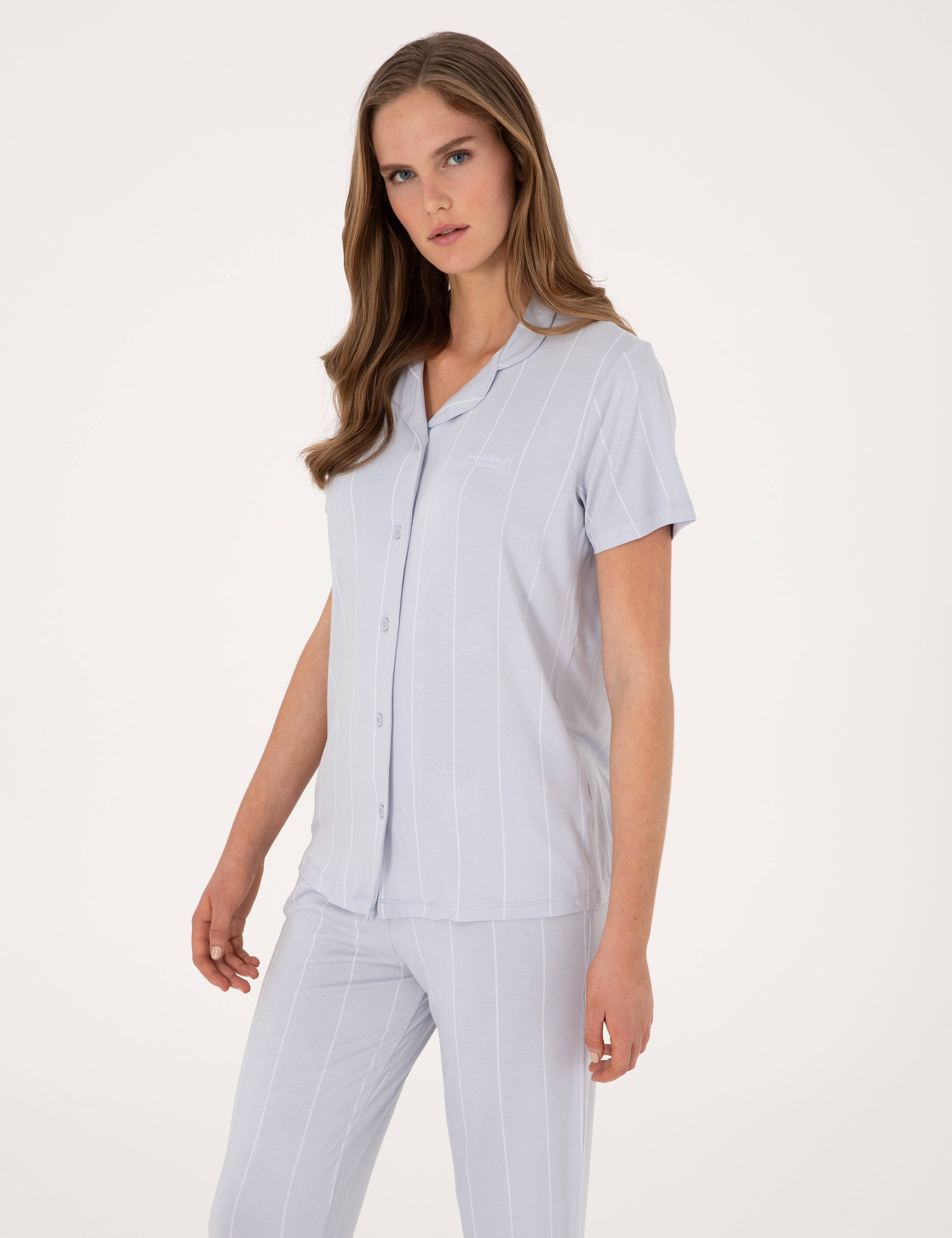 Mavi Kısakollu Gömlek Pijama Takımı