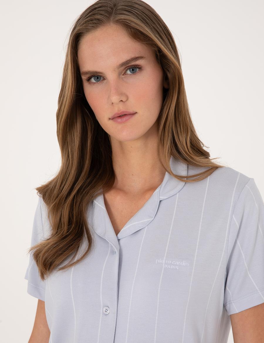 Mavi Kısakollu Gömlek Pijama Takımı