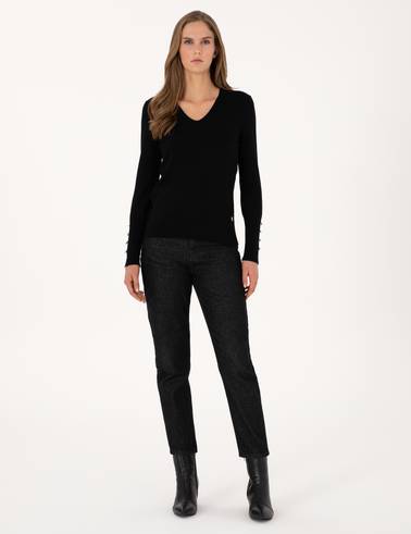 Siyah Slim Fit V Yaka Basic Kazak