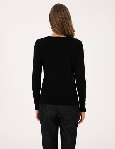 Siyah Slim Fit V Yaka Basic Kazak