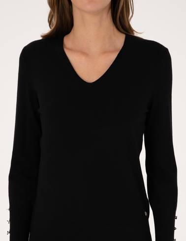 Siyah Slim Fit V Yaka Basic Kazak
