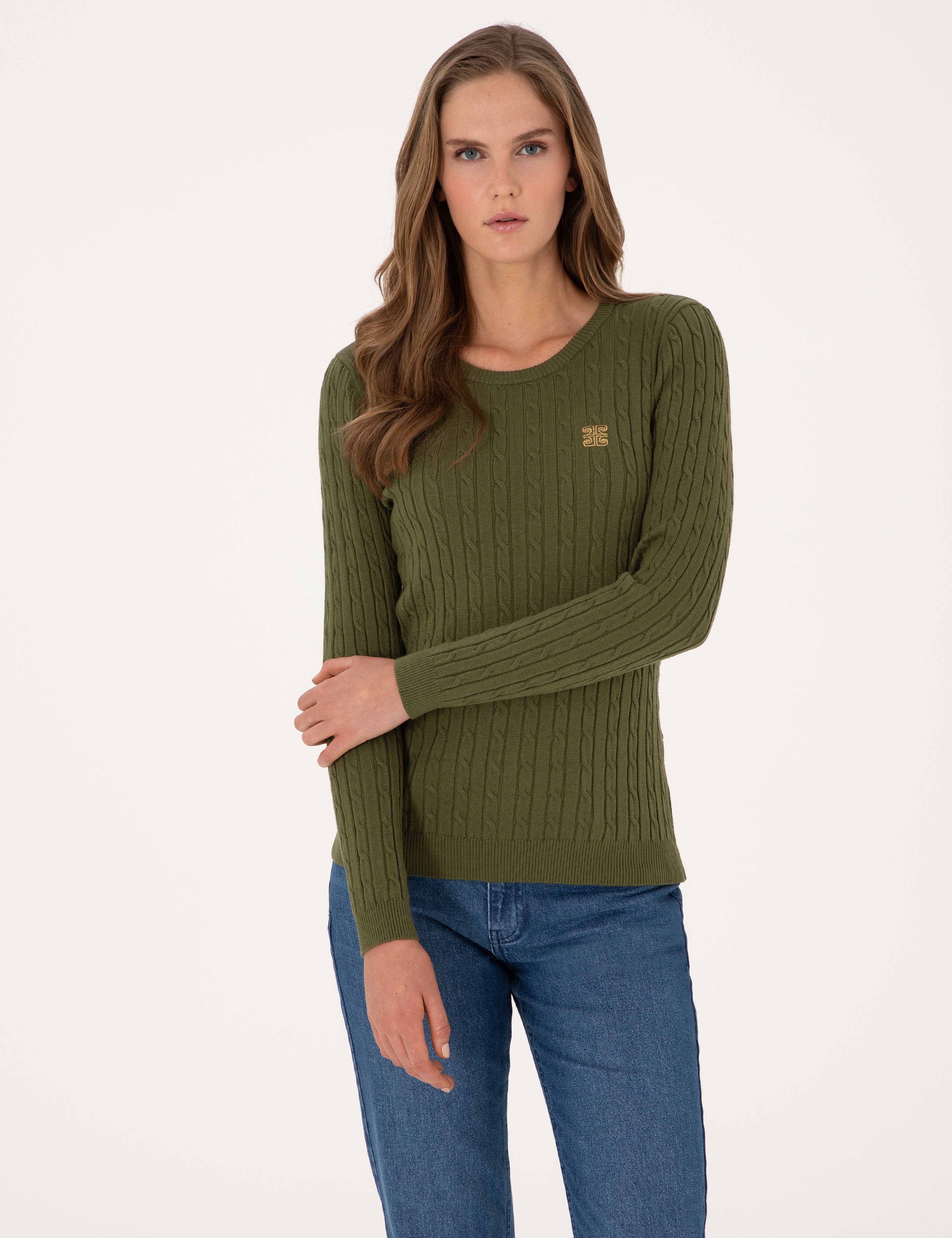 Haki Slim Fit Bisiklet Yaka Basic Kazak - Image 3