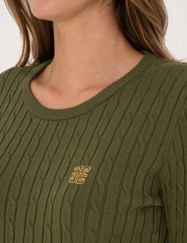 Haki Slim Fit Bisiklet Yaka Basic Kazak