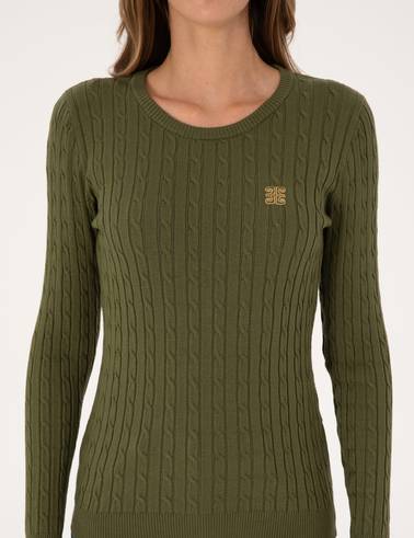 Haki Slim Fit Bisiklet Yaka Basic Kazak