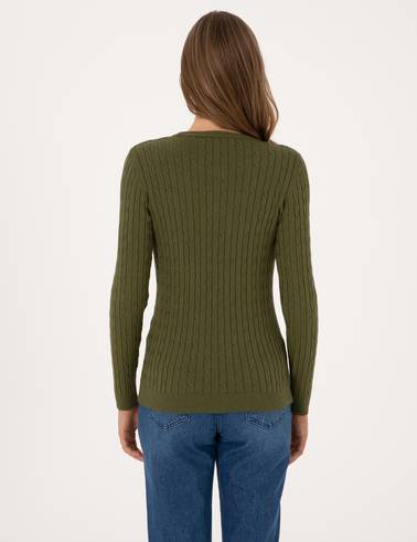 Haki Slim Fit Bisiklet Yaka Basic Kazak