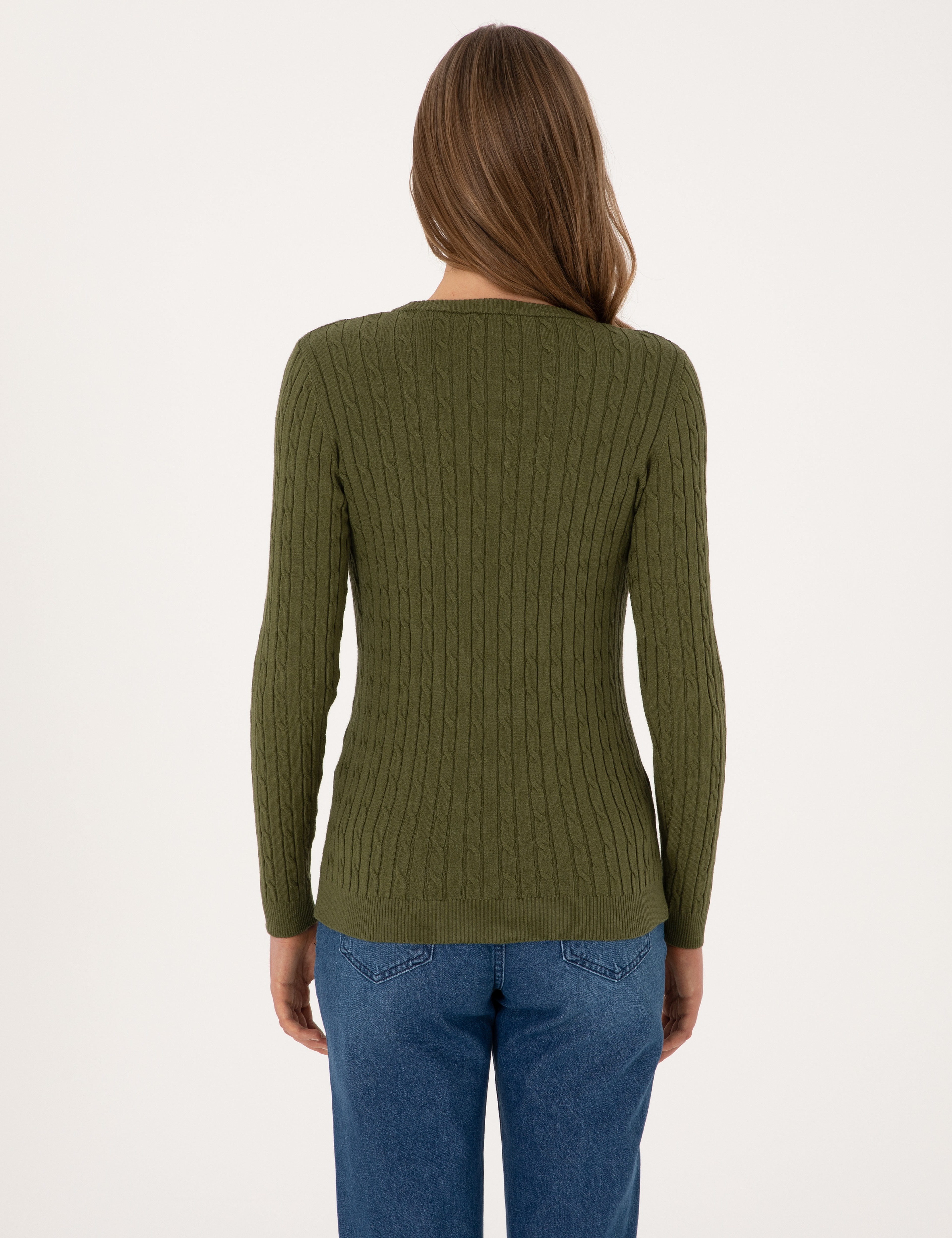Haki Slim Fit Bisiklet Yaka Basic Kazak - Image 5