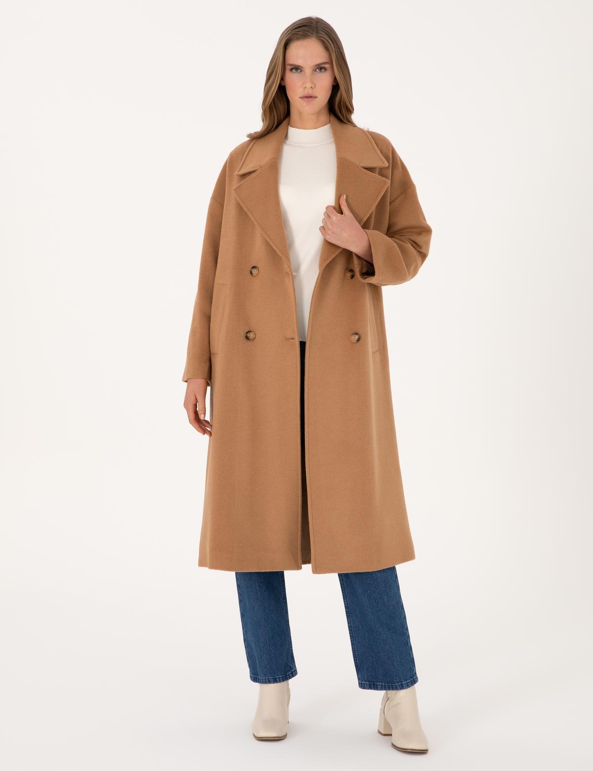 Camel Comfort Fit Kaşe Kaban - 50308955003