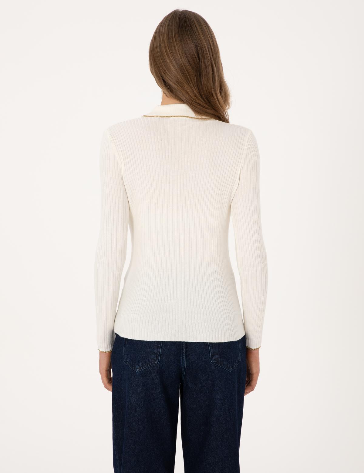 Ekru Slim Fit Polo Yaka Kazak - 50310954013