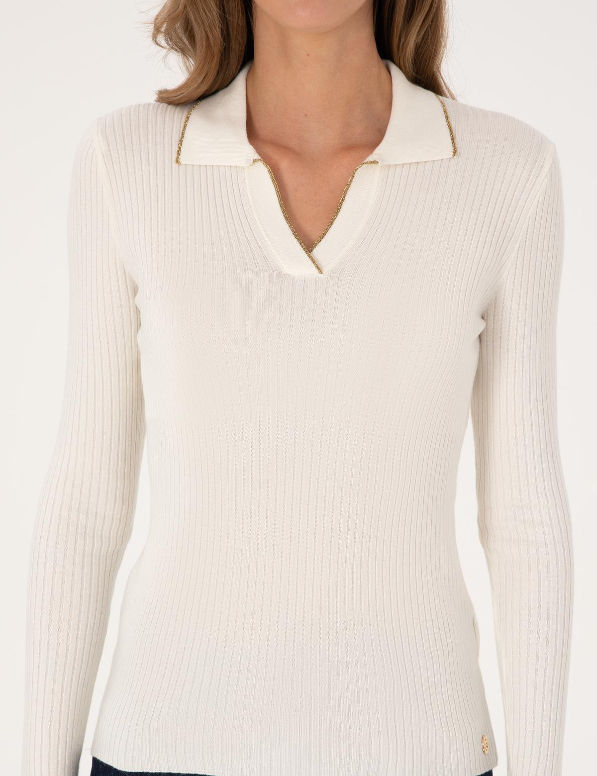 Ekru Slim Fit Polo Yaka Kazak - 50310954013