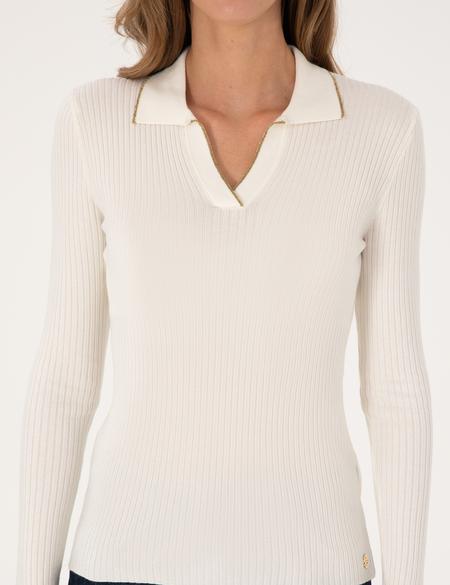 Ekru Slim Fit Polo Yaka Kazak - 50310954013