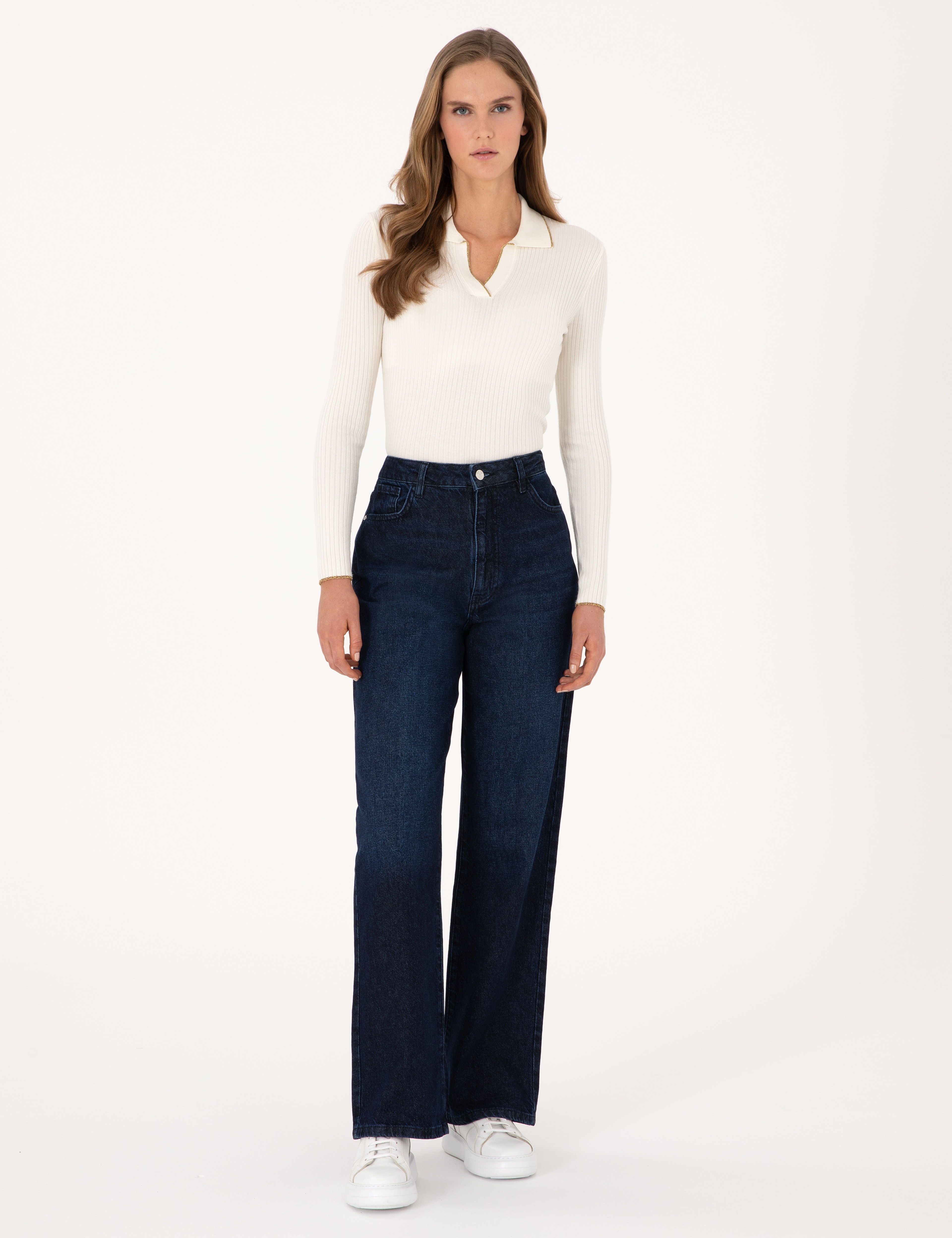 Ekru Slim Fit Polo Yaka Kazak - Image 4
