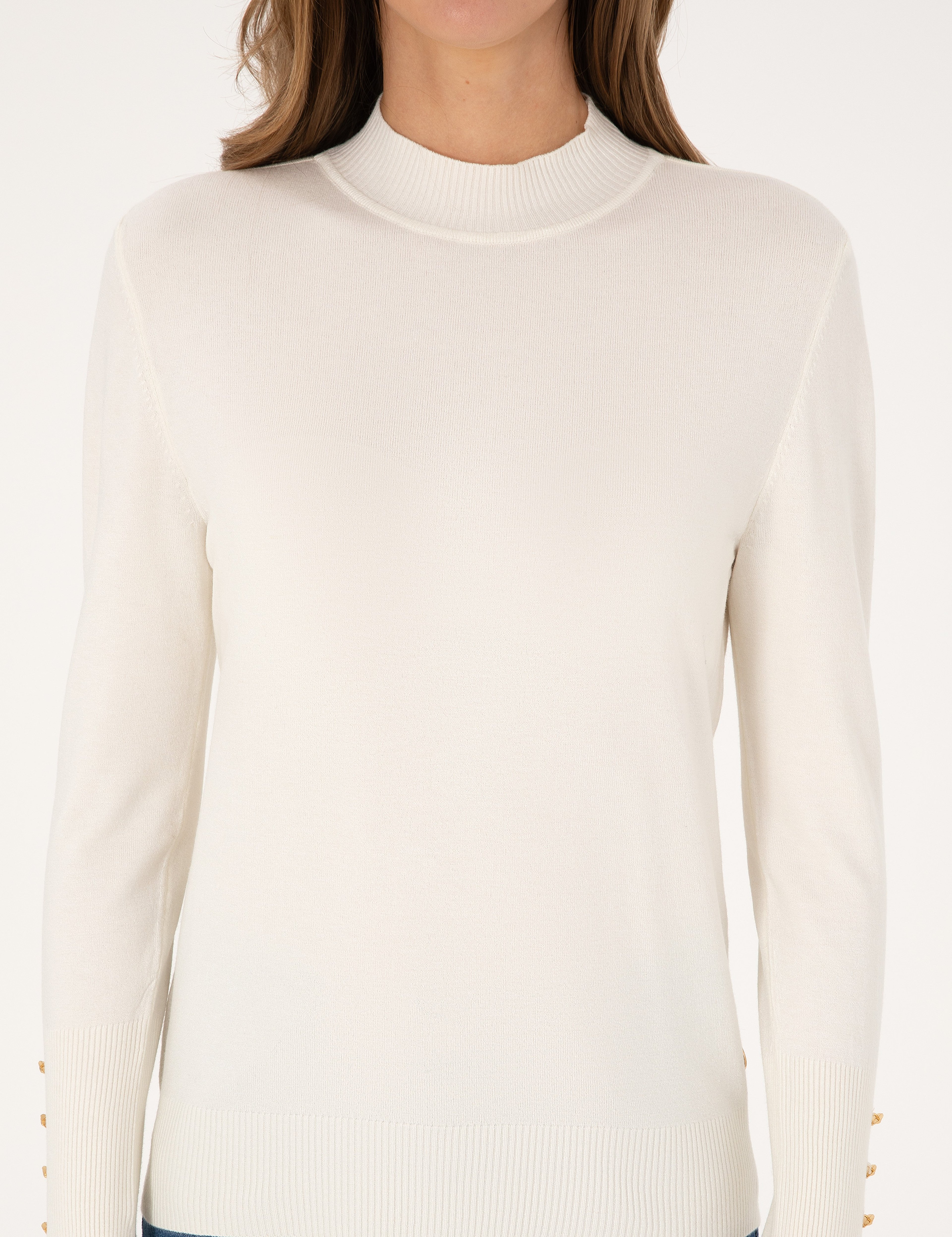 Ekru Slim Fit Yarım Balıkçı Basic Kazak - Image 6