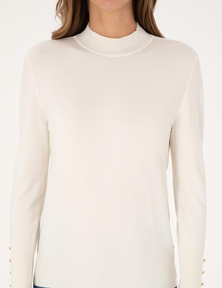 Ekru Slim Fit Yarım Balıkçı Basic Kazak - 50310887005