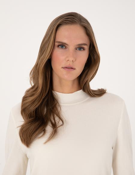 Ekru Slim Fit Yarım Balıkçı Basic Kazak - 50310887005