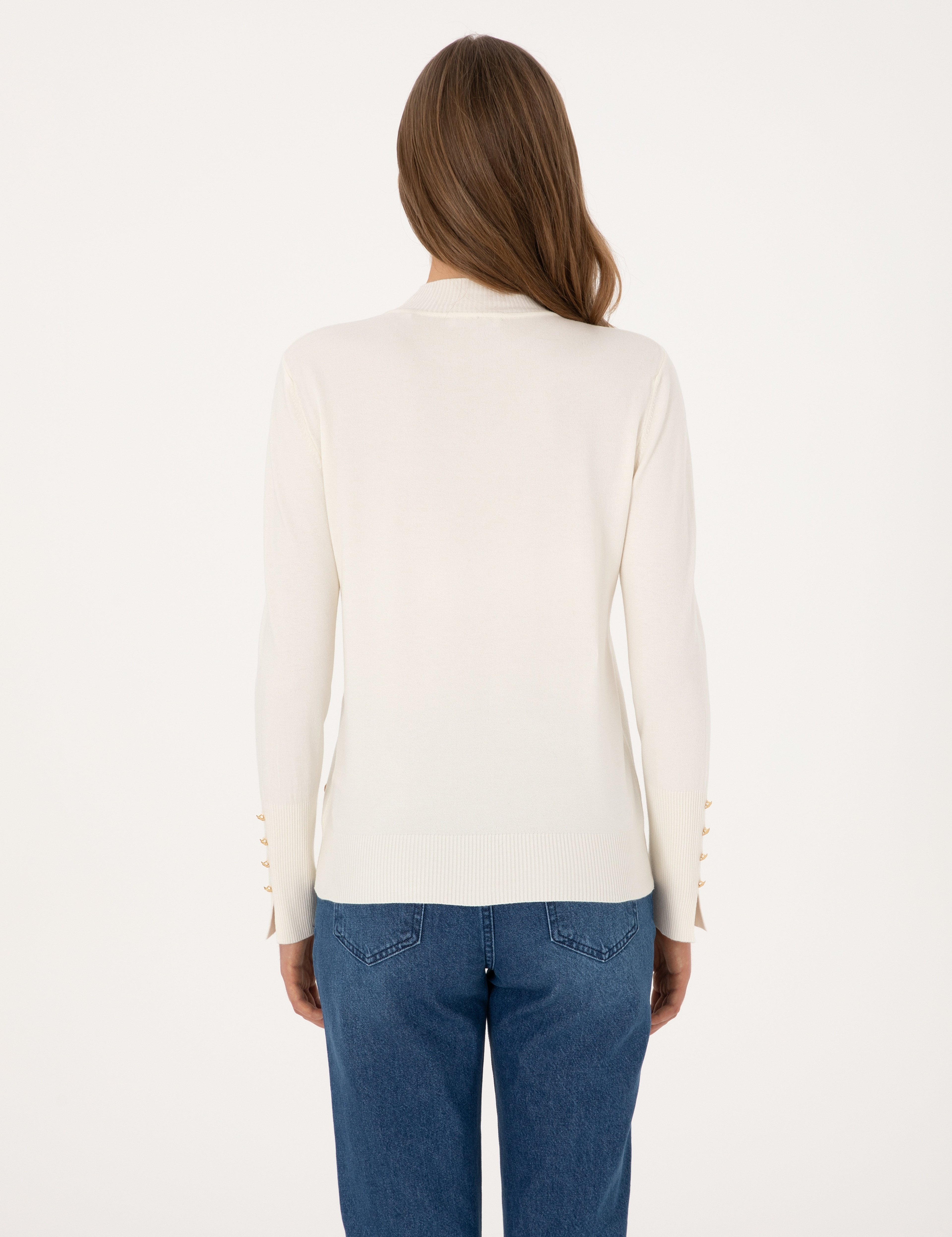 Ekru Slim Fit Yarım Balıkçı Basic Kazak - Image 5