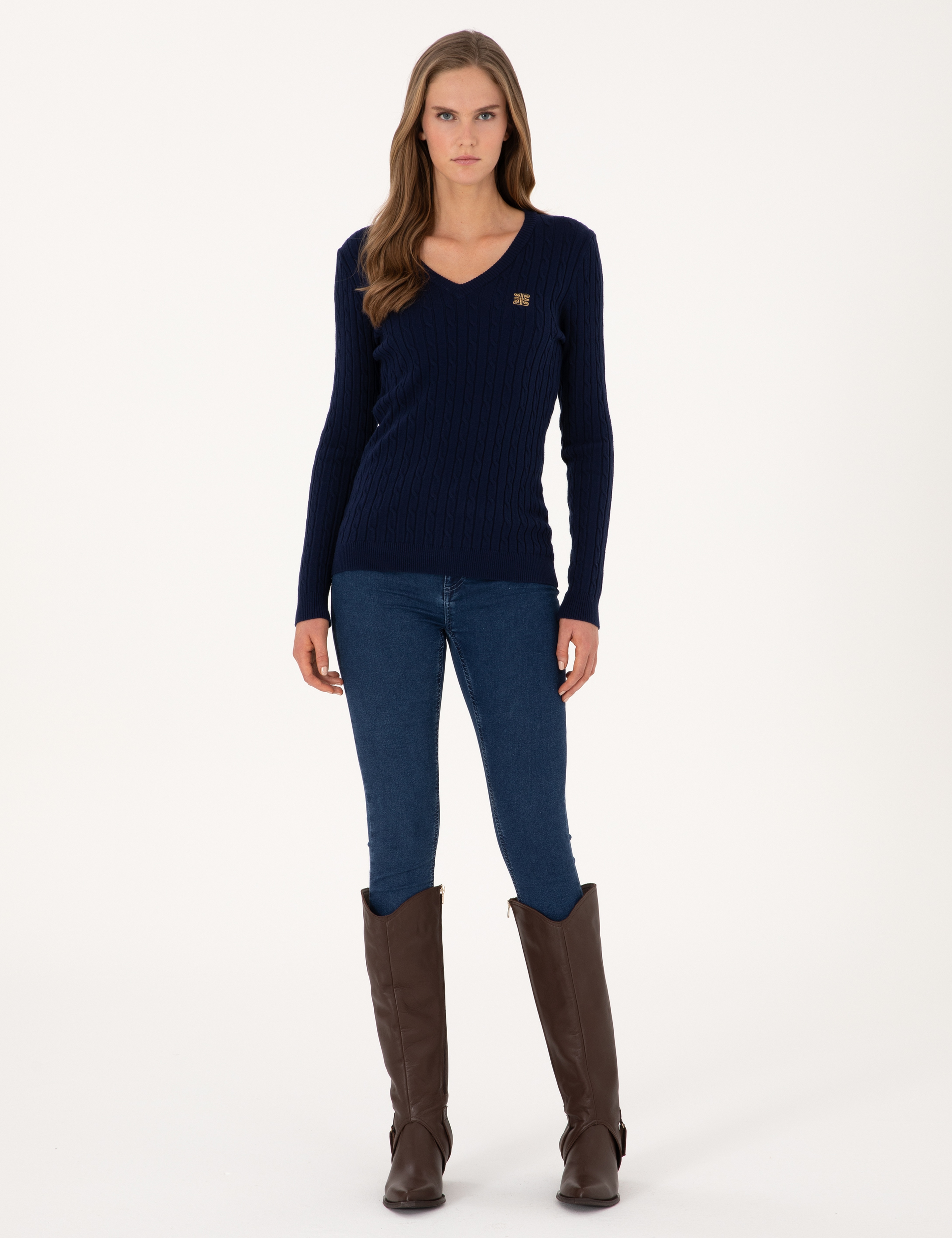 Lacivert Extra Slim Fit Basic Kazak - Image 4