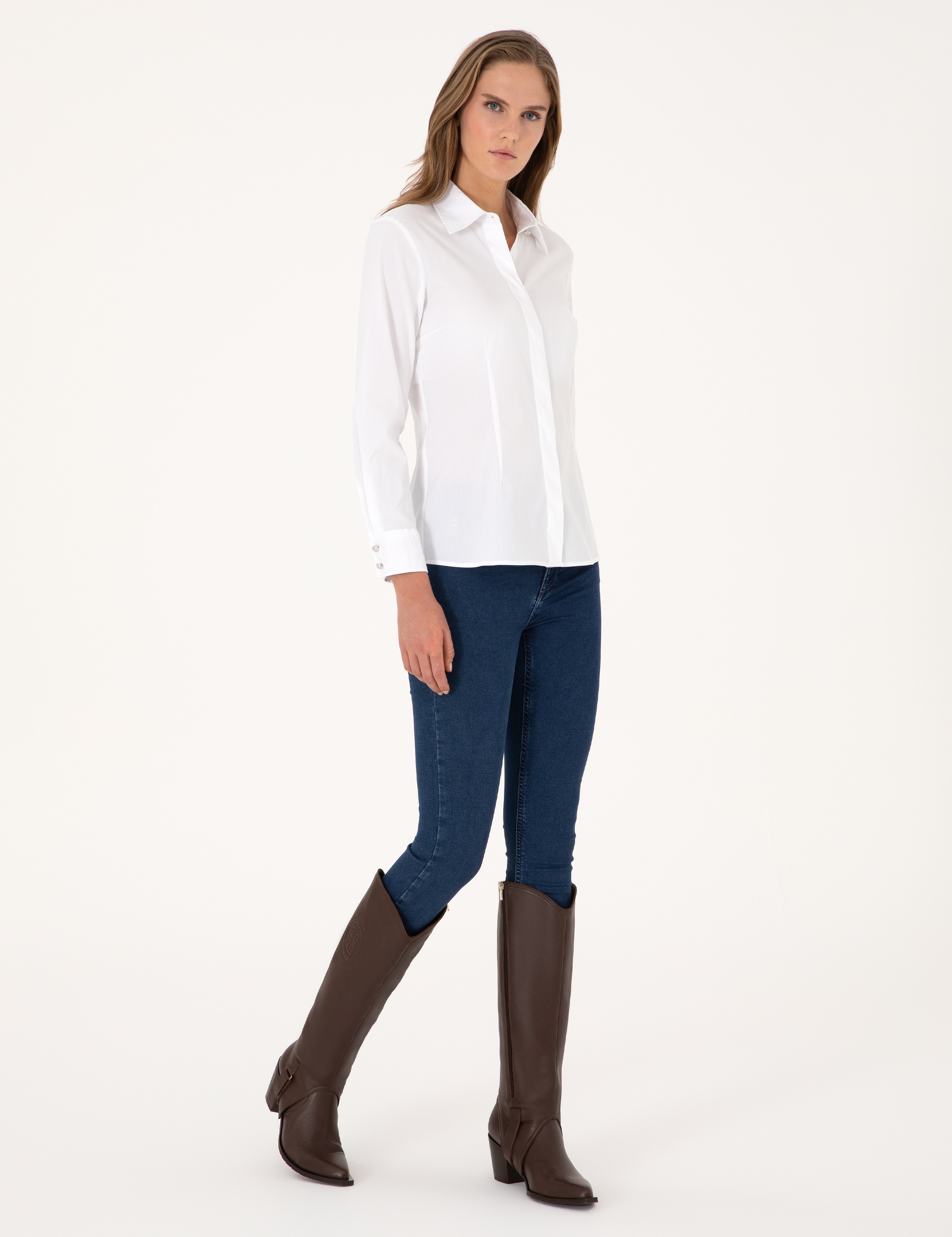 Beyaz Slim Fit Uzun Kollu Gömlek - Image 4