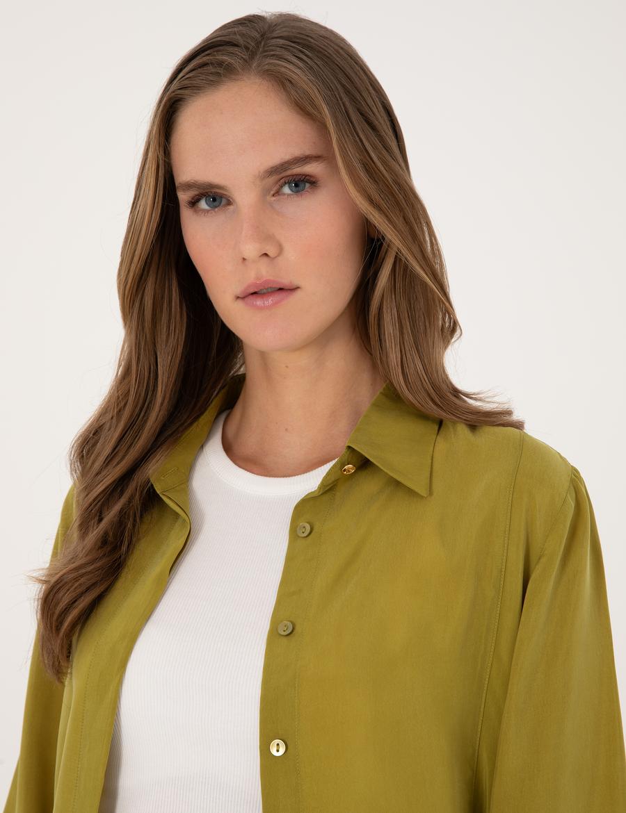 Yeşil Comfort Fit Kupro Uzun Kollu Gömlek