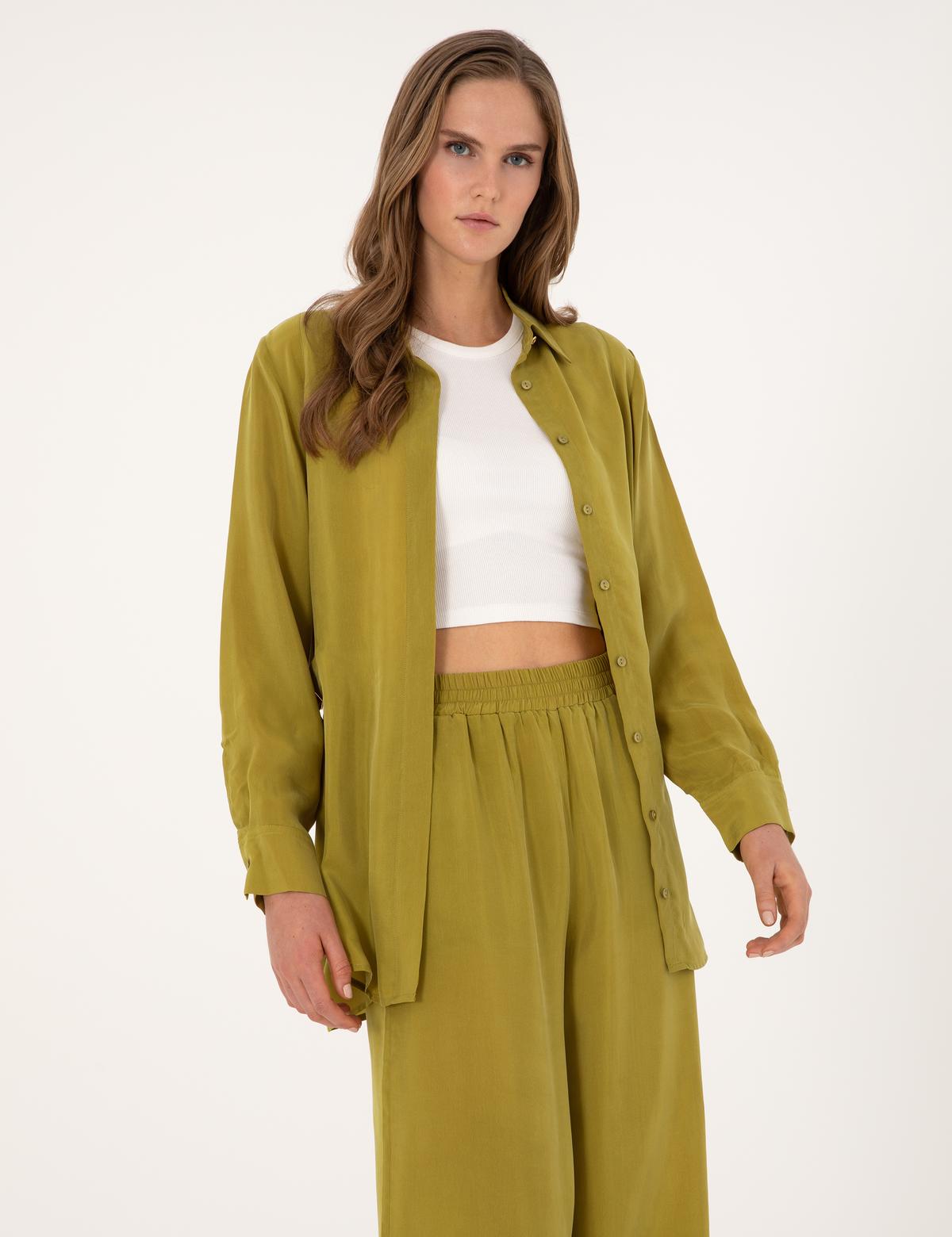 Yeşil Comfort Fit Kupro Uzun Kollu Gömlek - 50313652004