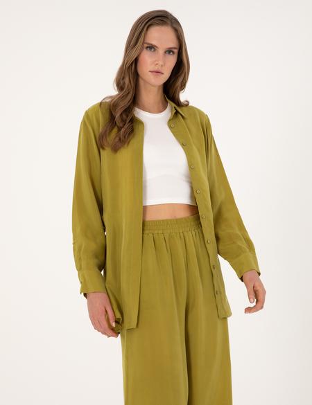 Yeşil Comfort Fit Kupro Uzun Kollu Gömlek - 50313652004