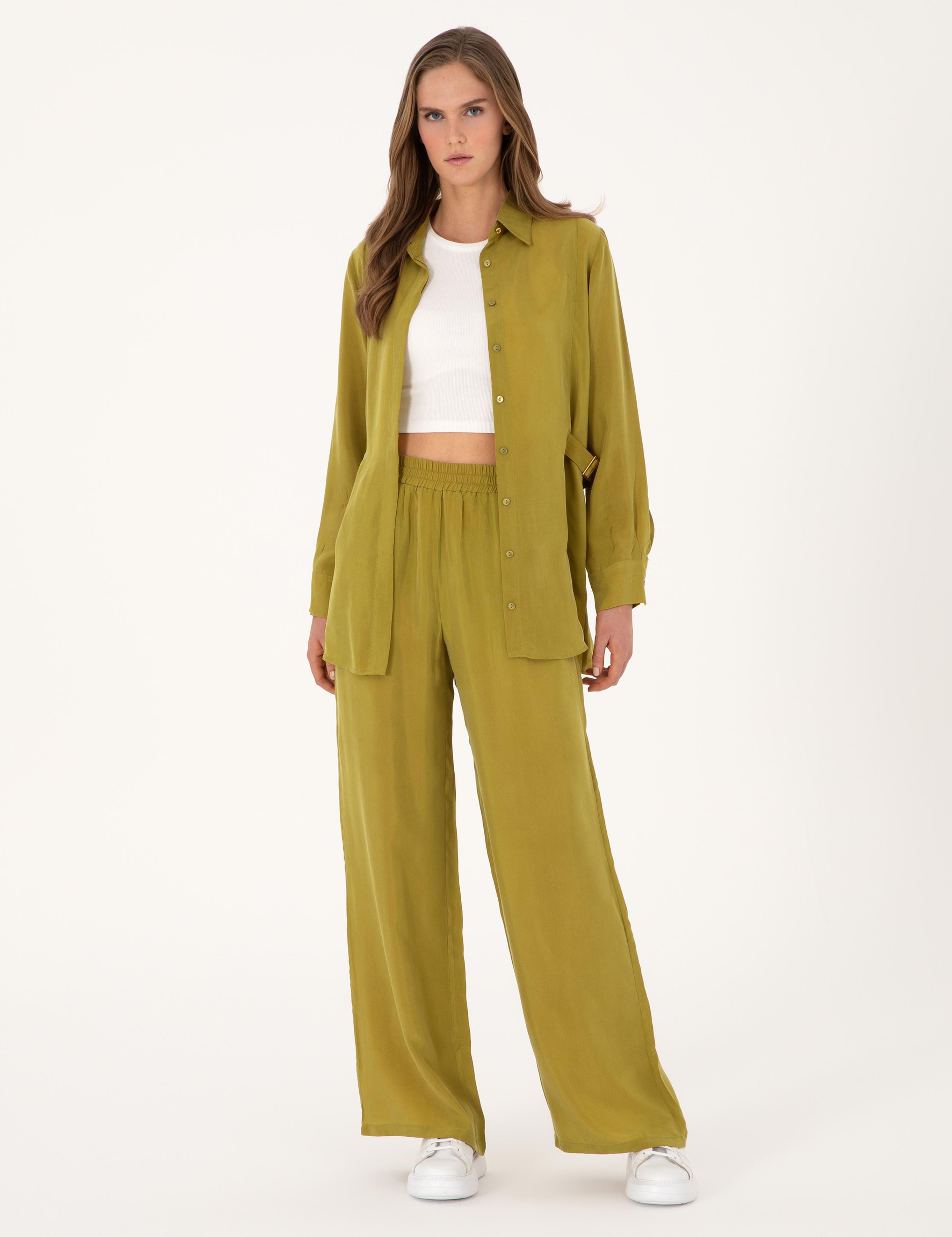 Yeşil Comfort Fit Kupro Uzun Kollu Gömlek