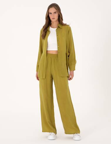 Yeşil Comfort Fit Kupro Uzun Kollu Gömlek