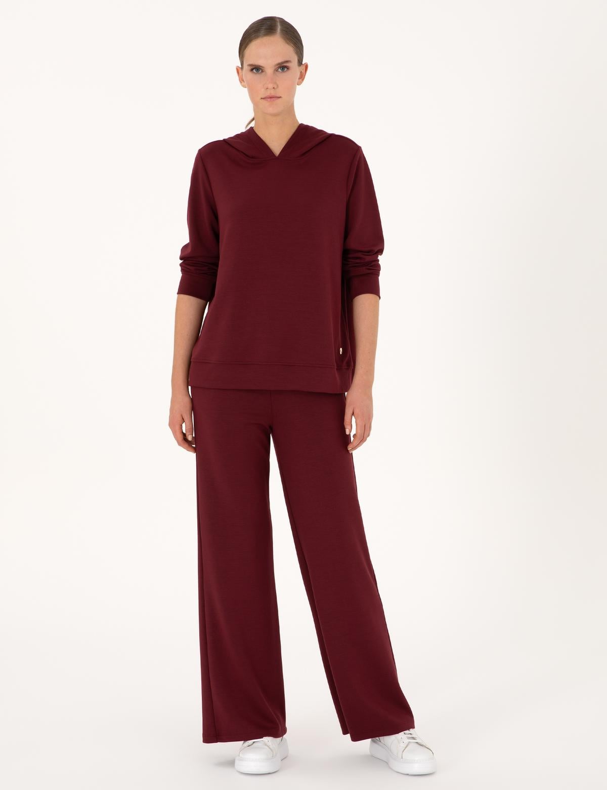 Vişne Oversize Modal Karışımlı Kapüşonlu Sweatshirt - 50314972039