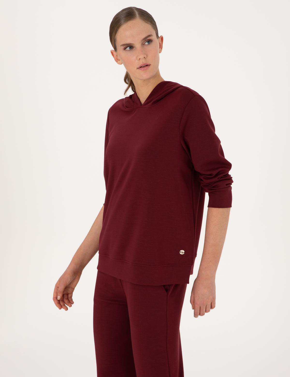 Vişne Oversize Modal Karışımlı Kapüşonlu Sweatshirt - 50314972039