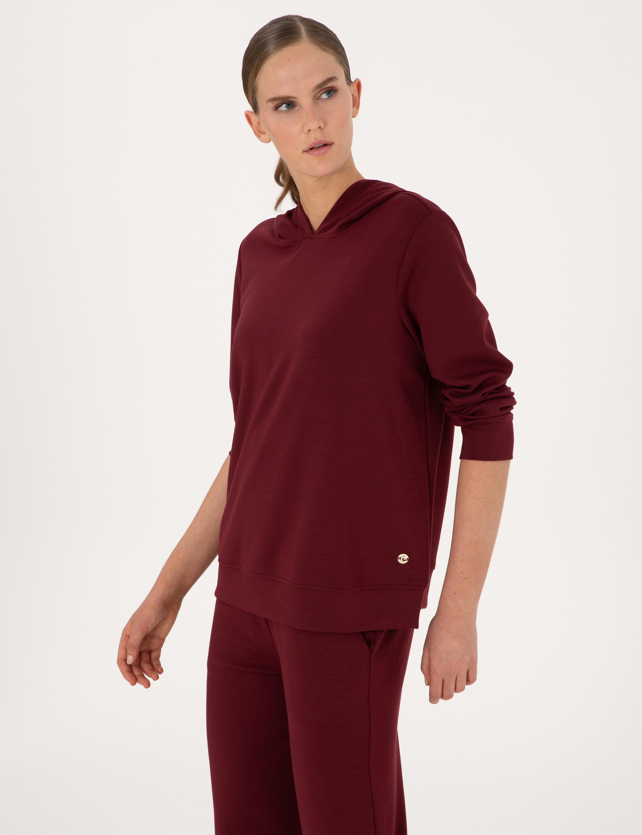 Vişne Oversize Modal Karışımlı Kapüşonlu Sweatshirt