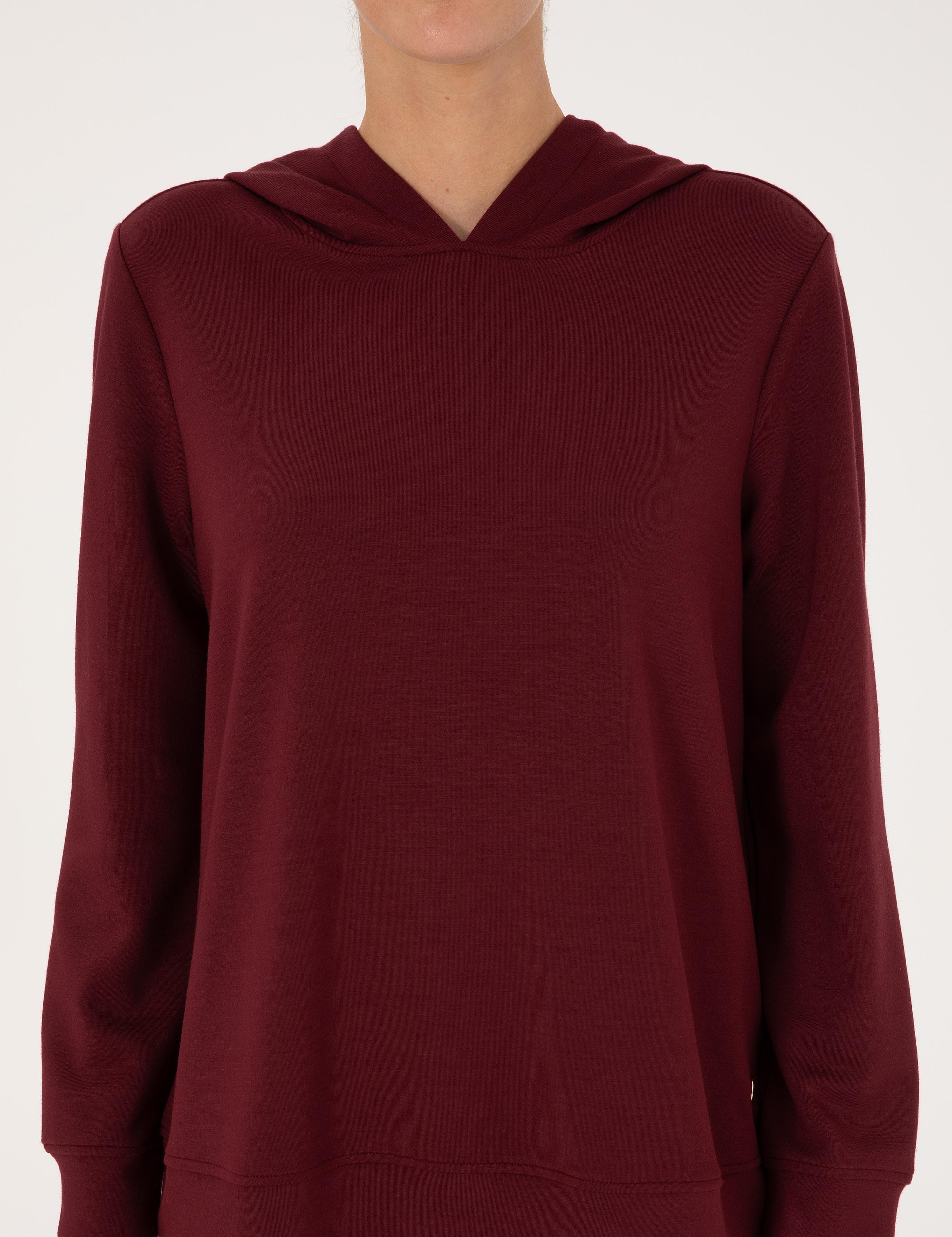 Vişne Oversize Modal Karışımlı Kapüşonlu Sweatshirt