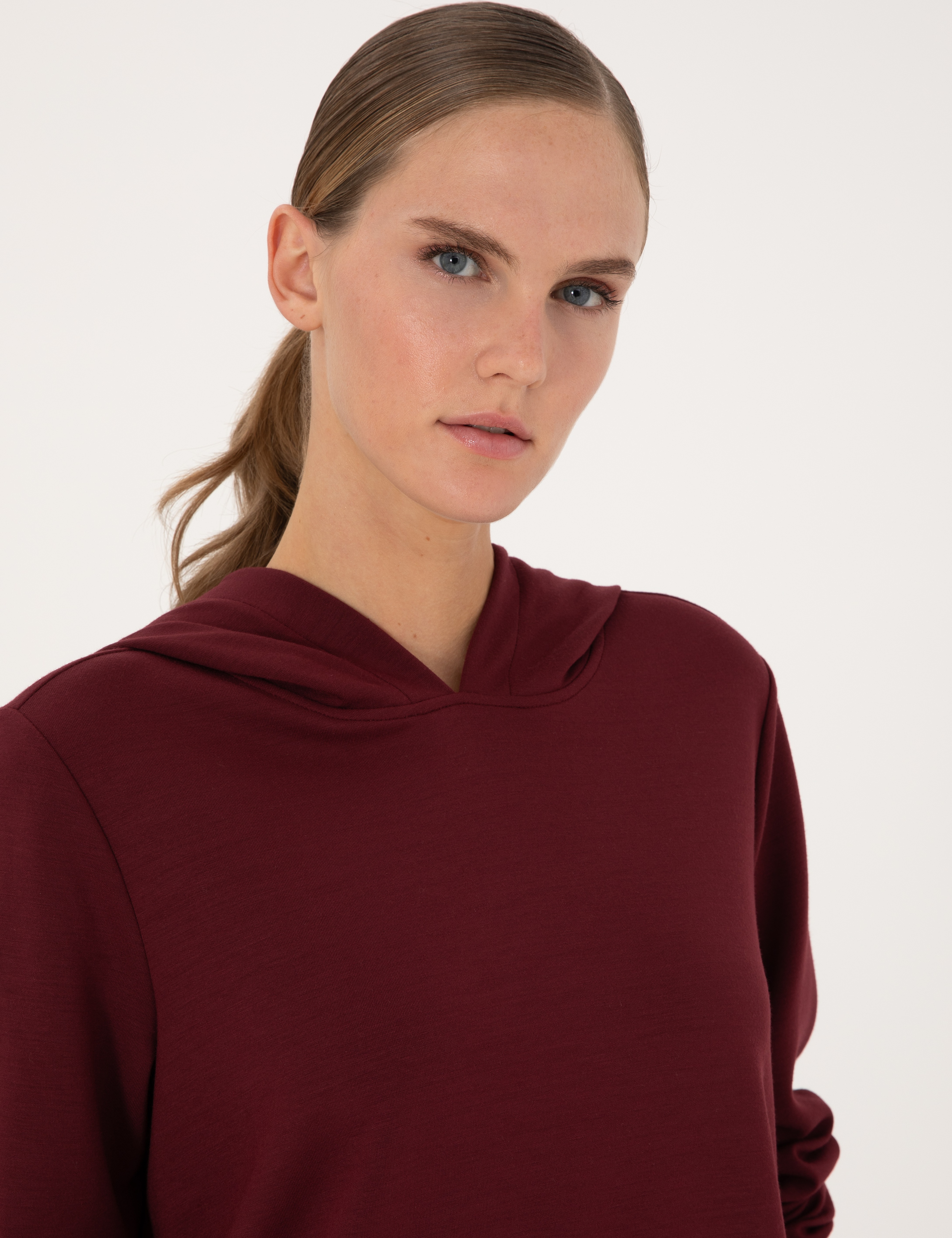 Vişne Oversize Modal Karışımlı Kapüşonlu Sweatshirt - Image 2