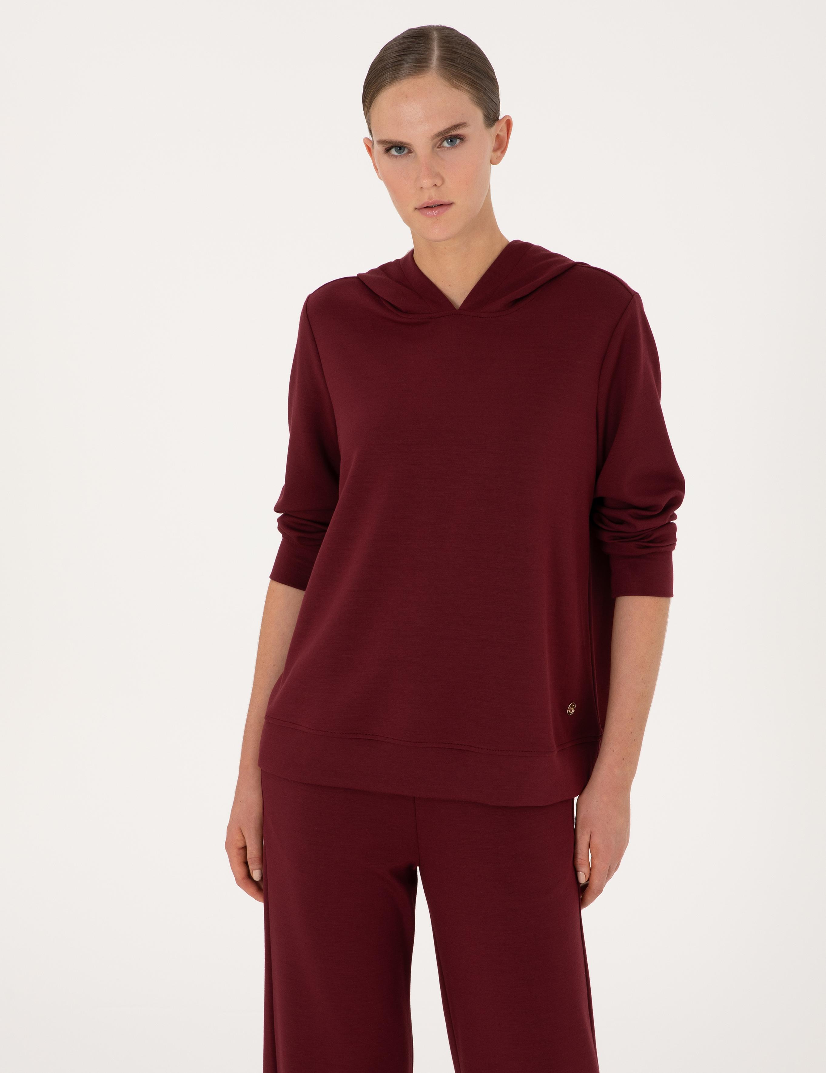 Vişne Oversize Modal Karışımlı Kapüşonlu Sweatshirt