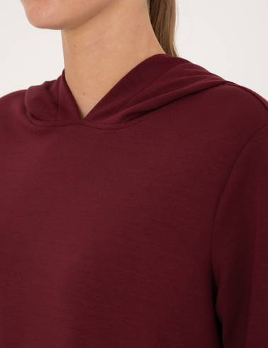 Vişne Oversize Modal Karışımlı Kapüşonlu Sweatshirt