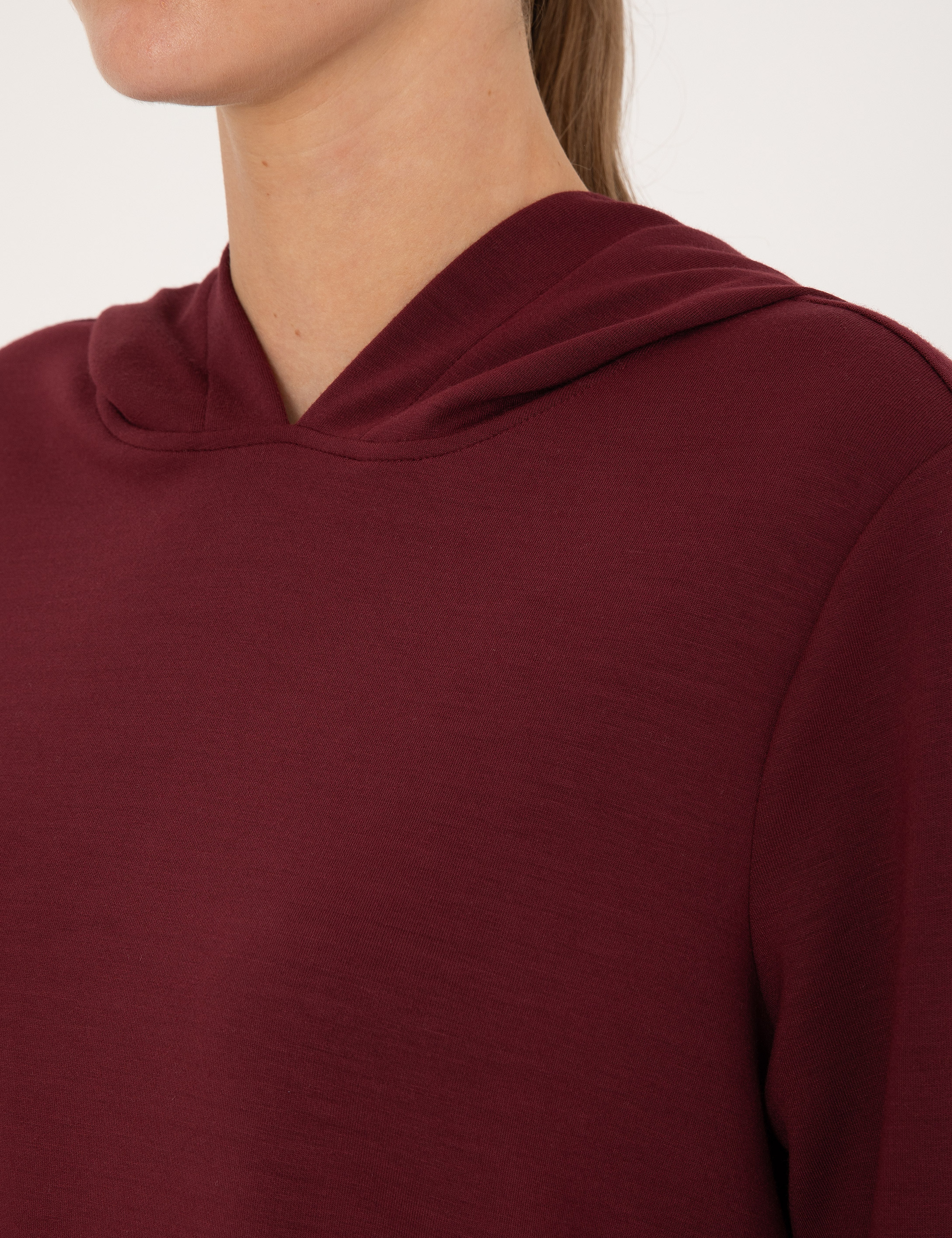 Vişne Oversize Modal Karışımlı Kapüşonlu Sweatshirt - Image 7