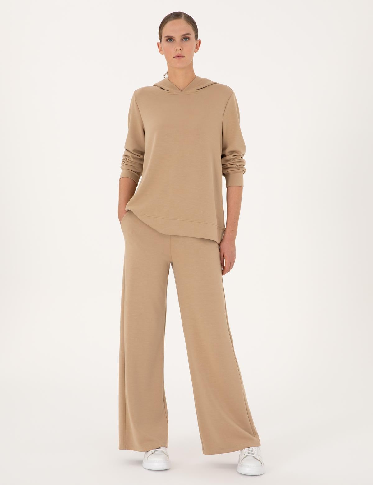 Bej Flare Fit Modal Karışımlı Eşofman Altı