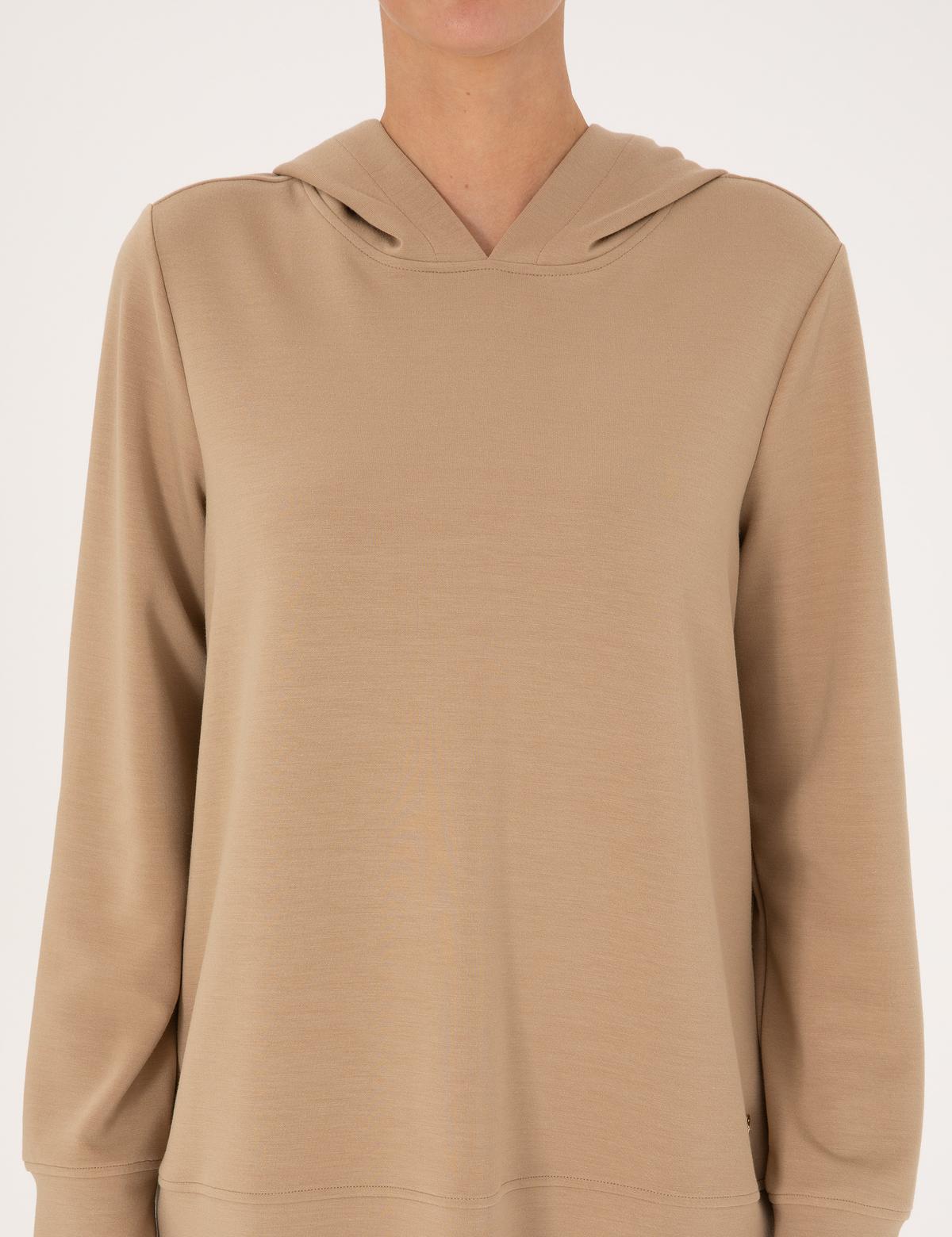 Bej Oversize Modal Karışımlı Kapüşonlu Sweatshirt - 50314972006