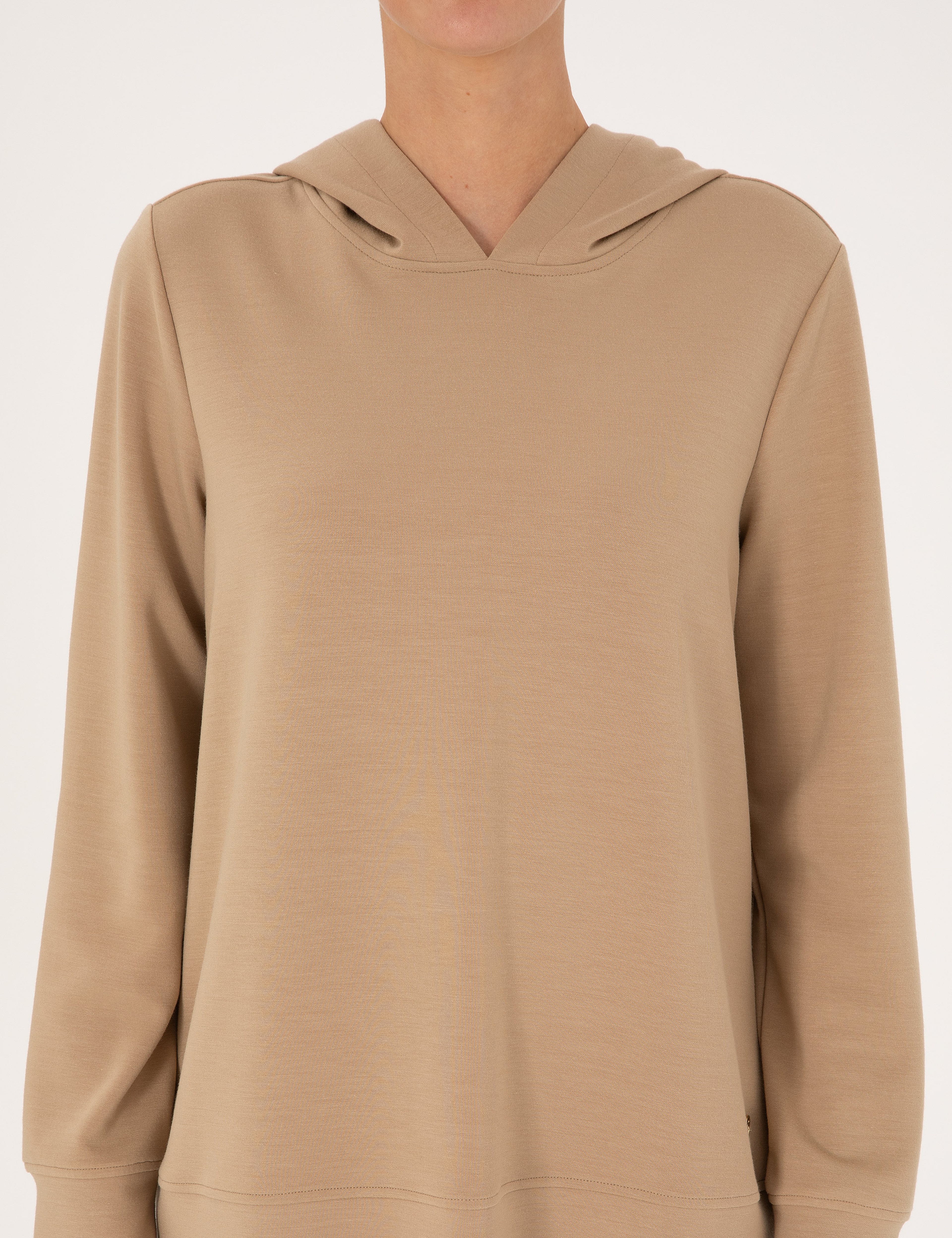 Bej Oversize Modal Karışımlı Kapüşonlu Sweatshirt - Image 6