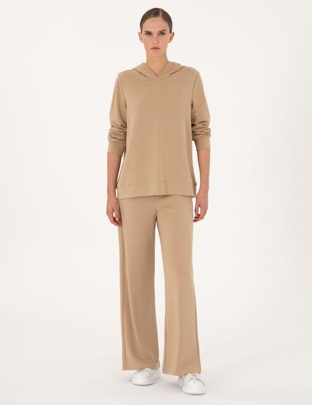 Bej Oversize Modal Karışımlı Kapüşonlu Sweatshirt - 50314972006