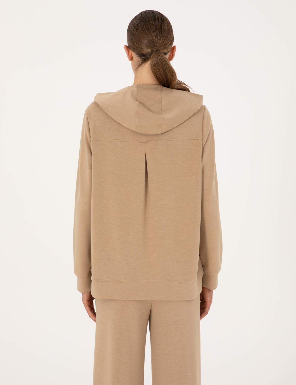 Bej Oversize Modal Karışımlı Kapüşonlu Sweatshirt - 50314972006