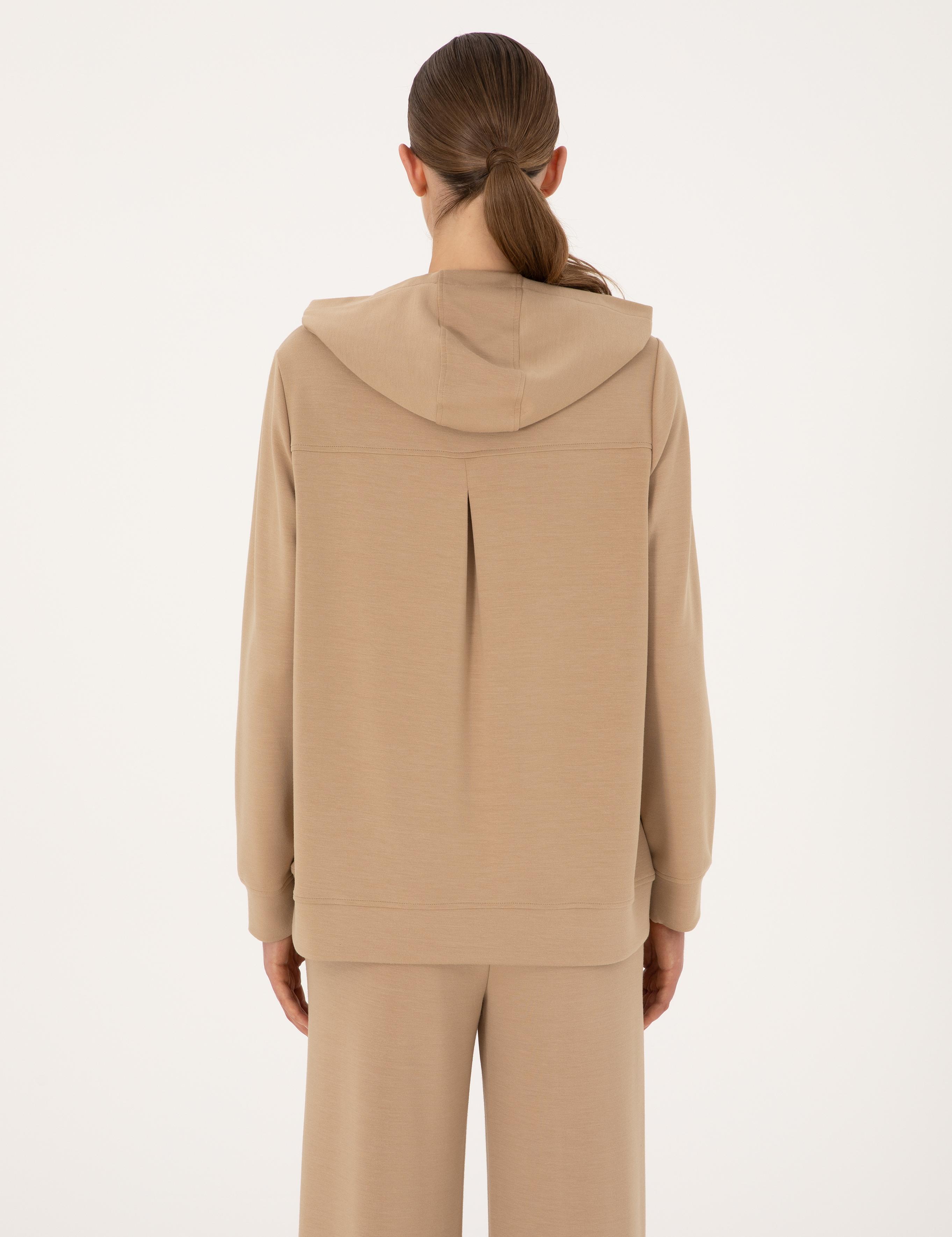 Bej Oversize Modal Karışımlı Kapüşonlu Sweatshirt