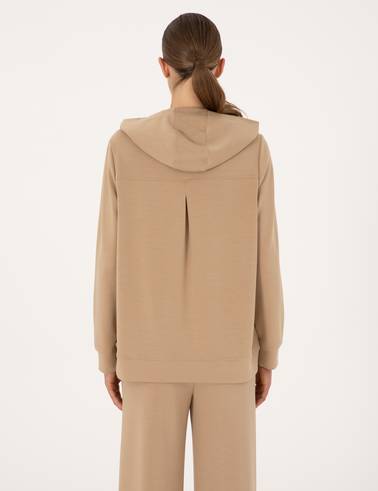 Bej Oversize Modal Karışımlı Kapüşonlu Sweatshirt