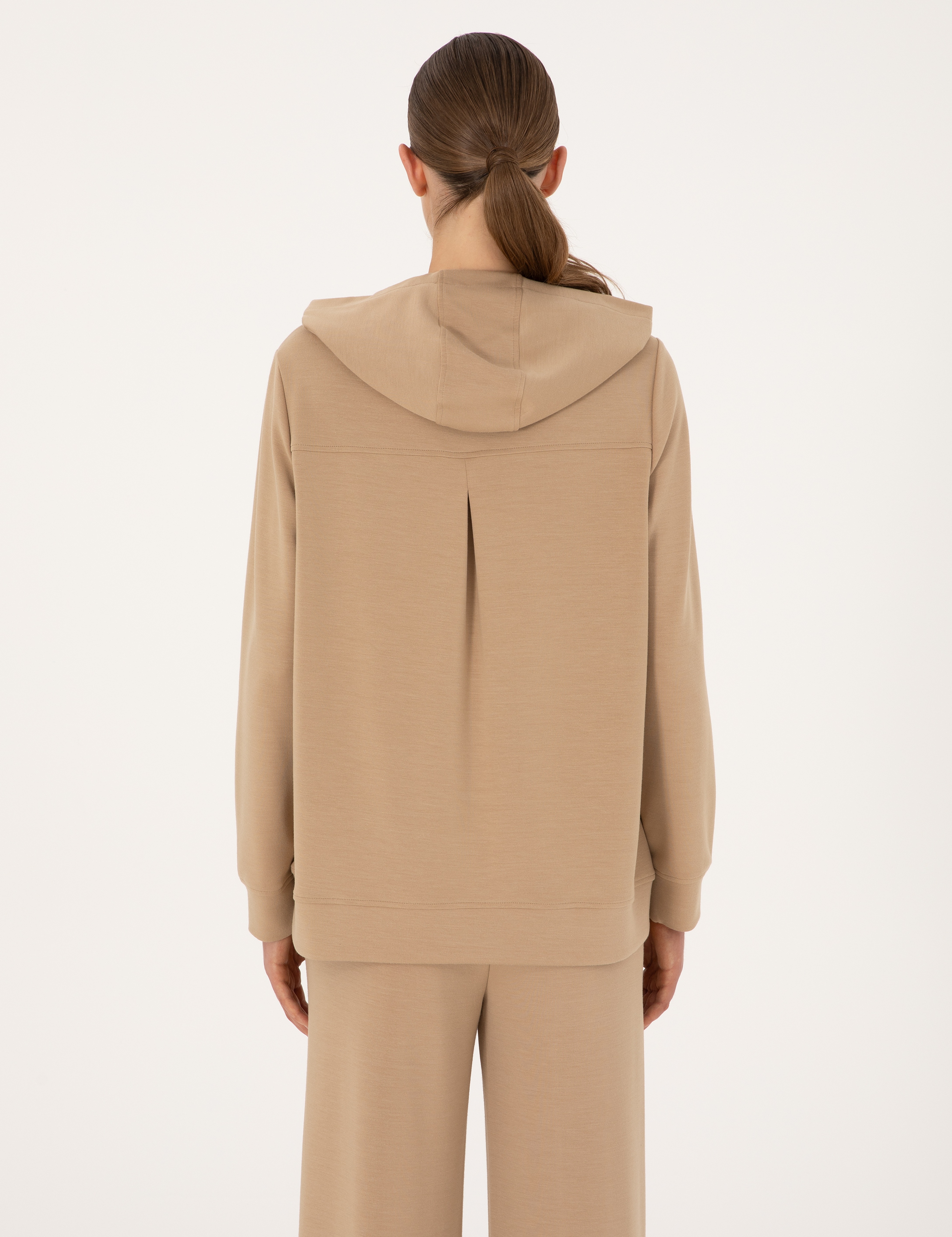Bej Oversize Modal Karışımlı Kapüşonlu Sweatshirt - Image 5