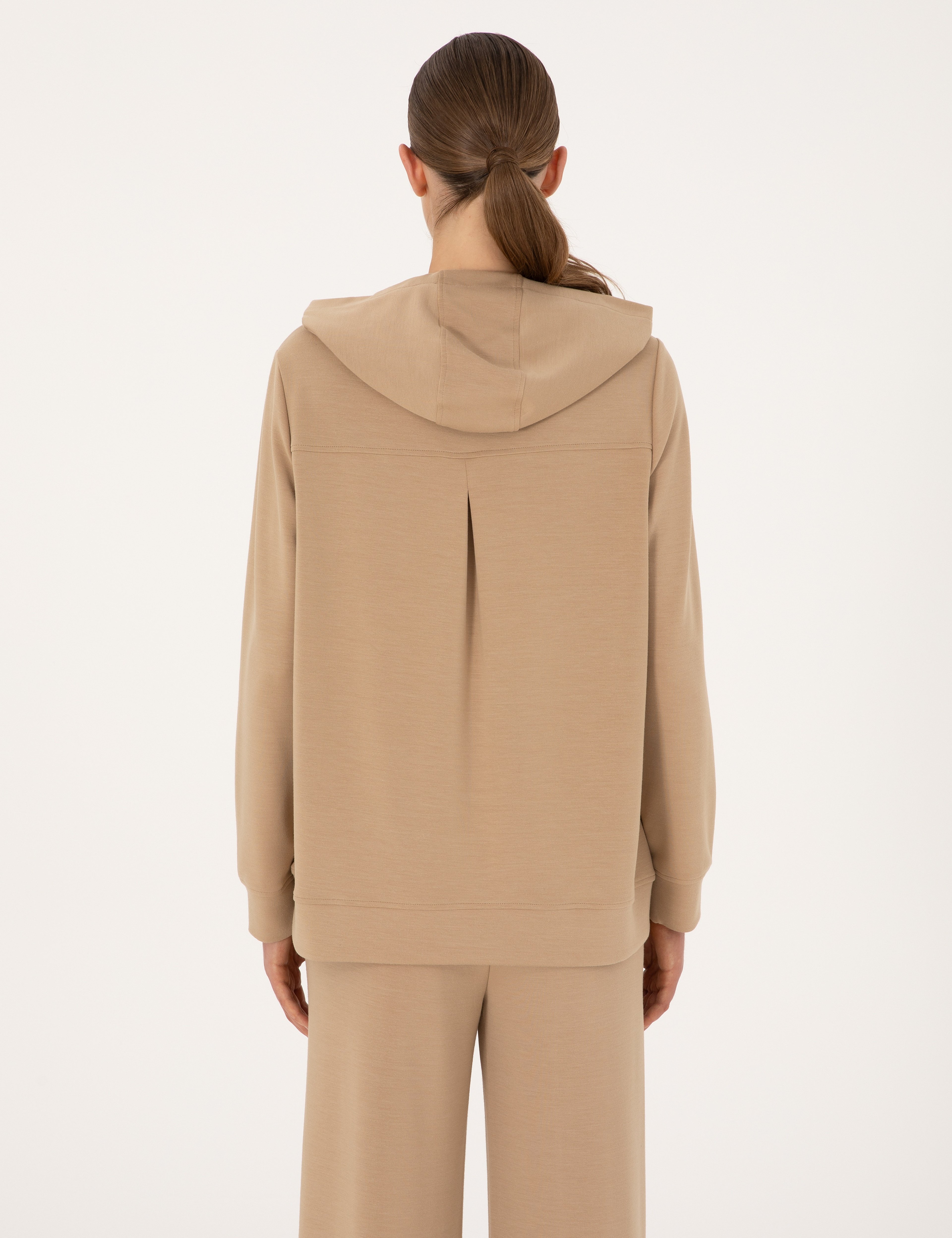 Bej Oversize Modal Karışımlı Kapüşonlu Sweatshirt