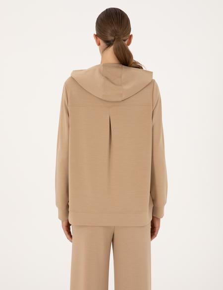 Bej Oversize Modal Karışımlı Kapüşonlu Sweatshirt - 50314972006