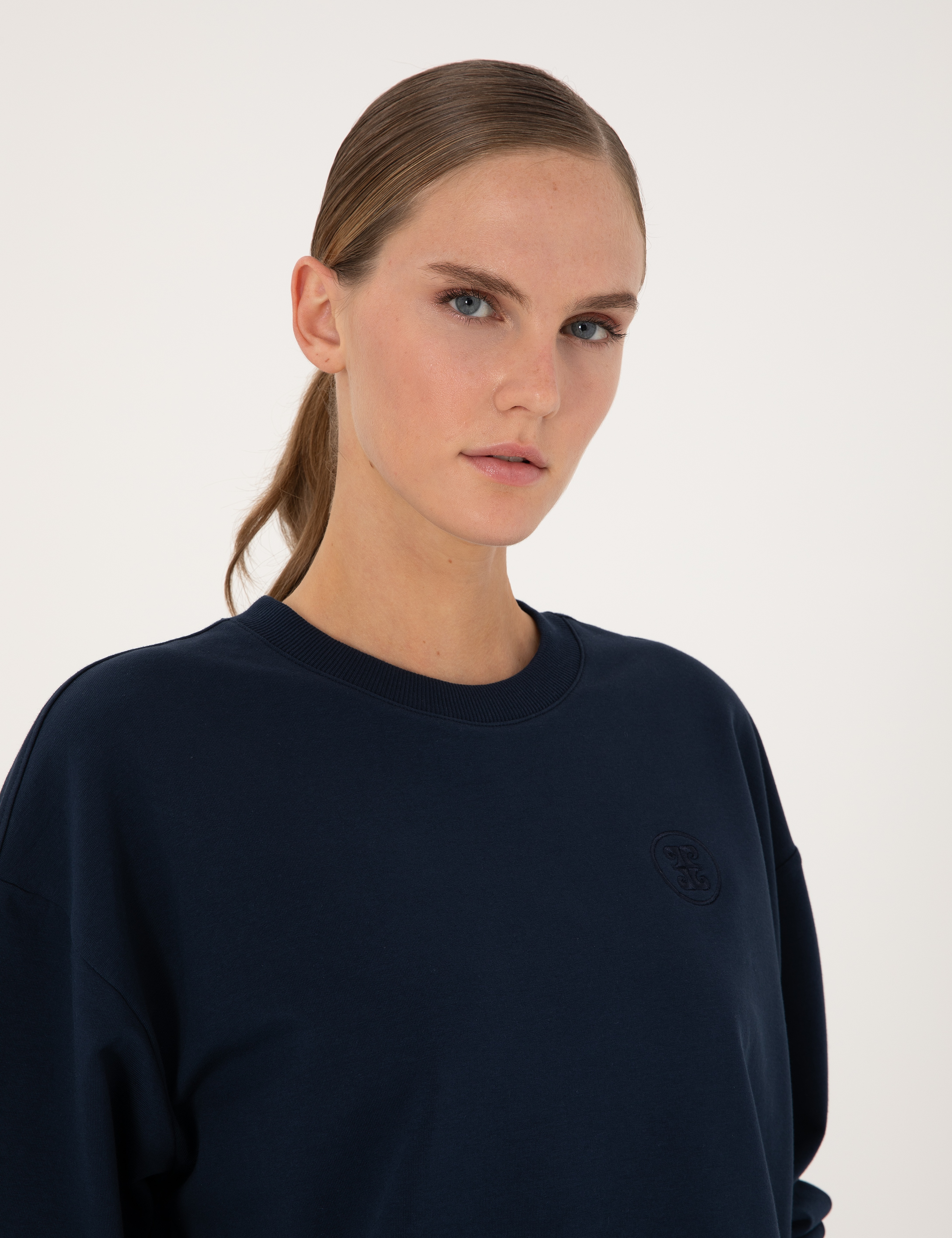 Lacivert Oversize 2 İplik Sweatshirt - Image 2