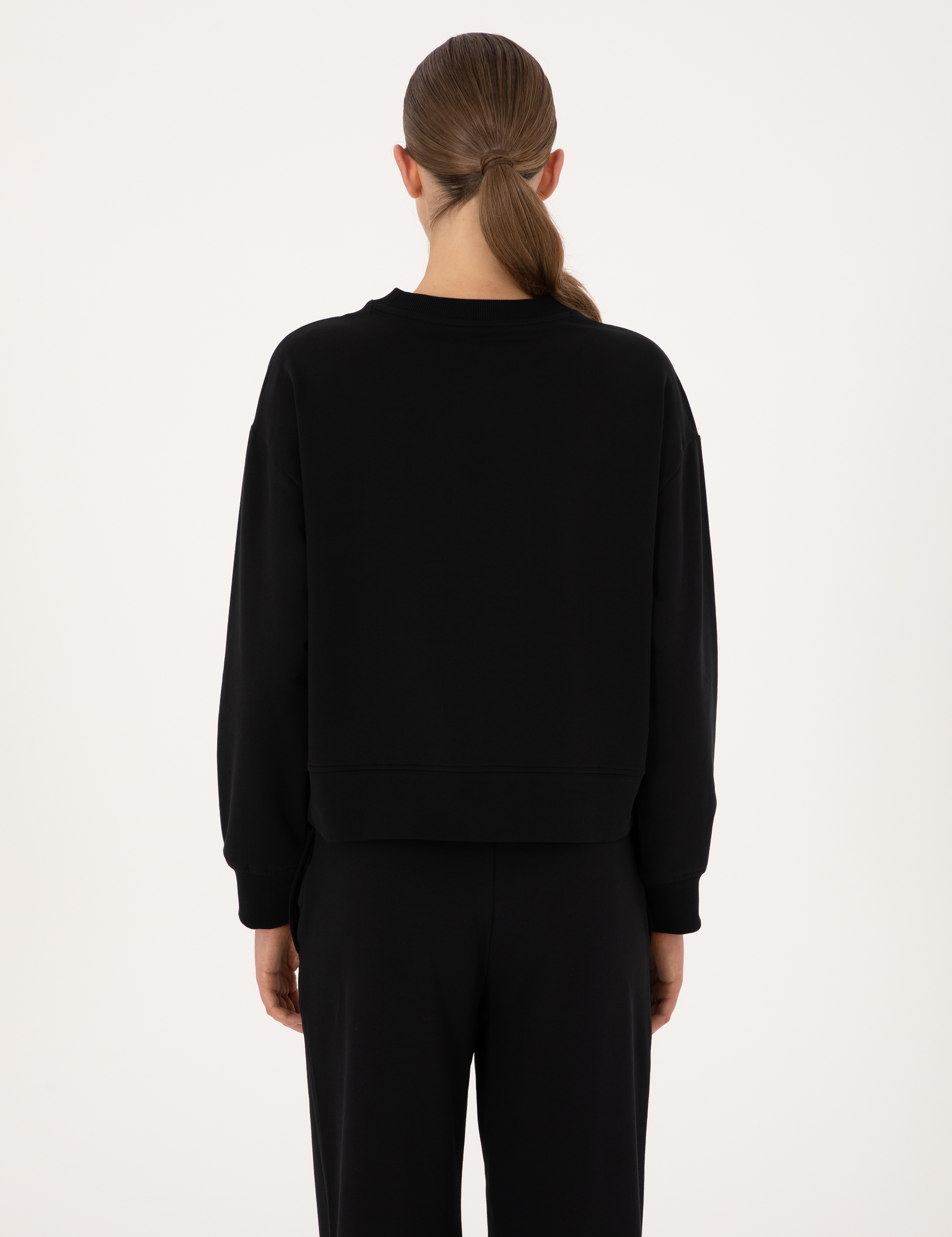 Siyah Oversize 2 İplik Sweatshirt - Image 5