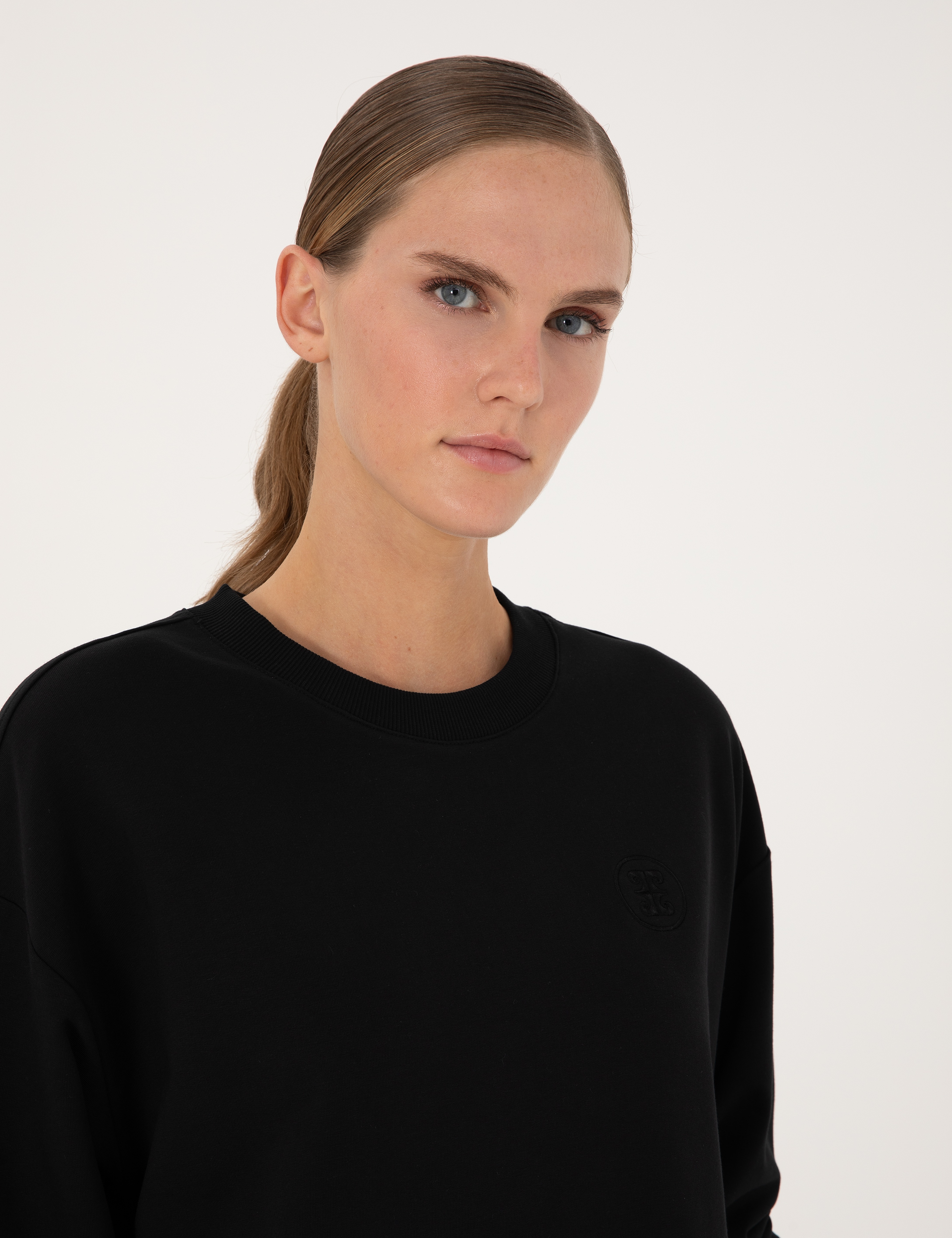 Siyah Oversize 2 İplik Sweatshirt - Image 2