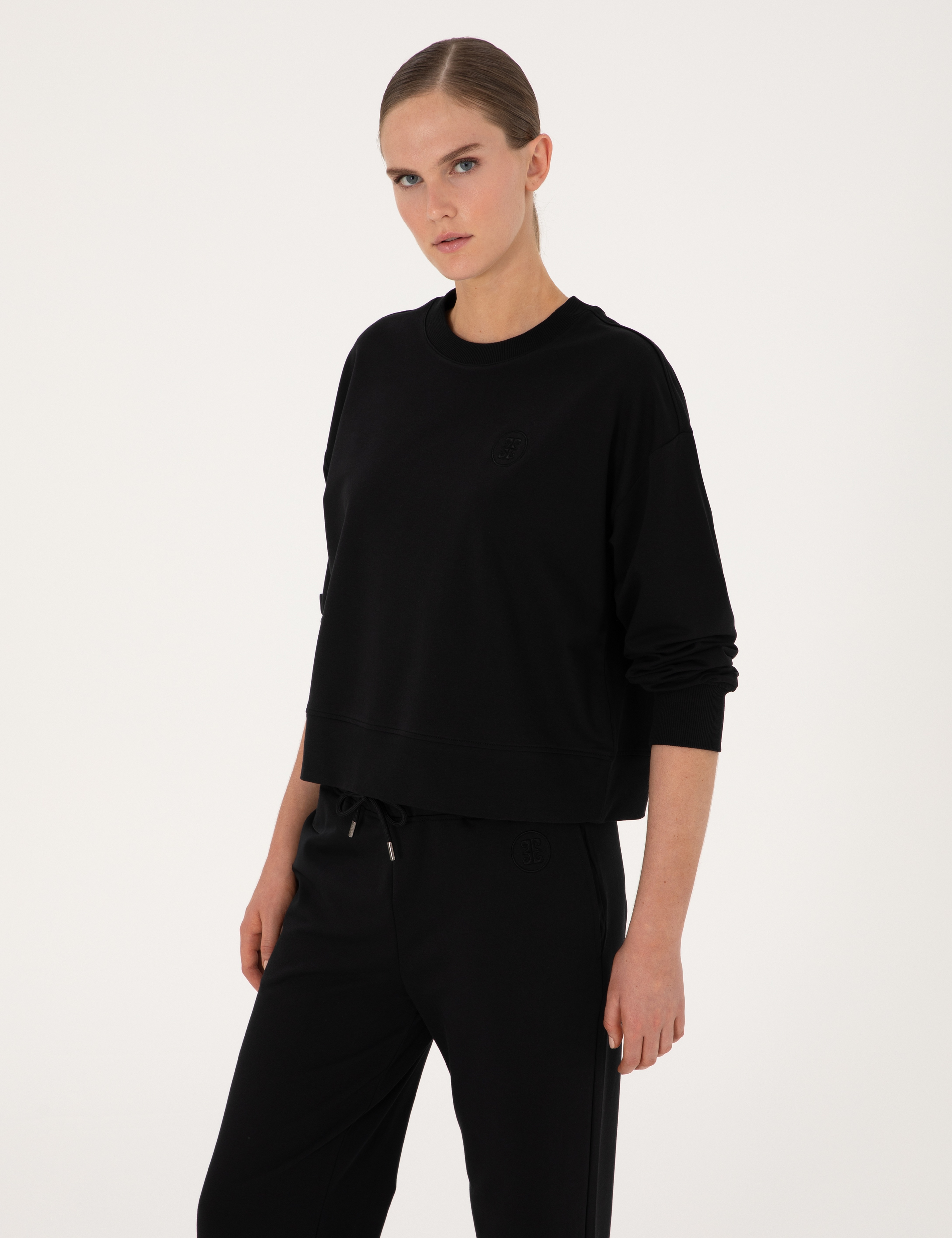 Siyah Oversize 2 İplik Sweatshirt - Image 1