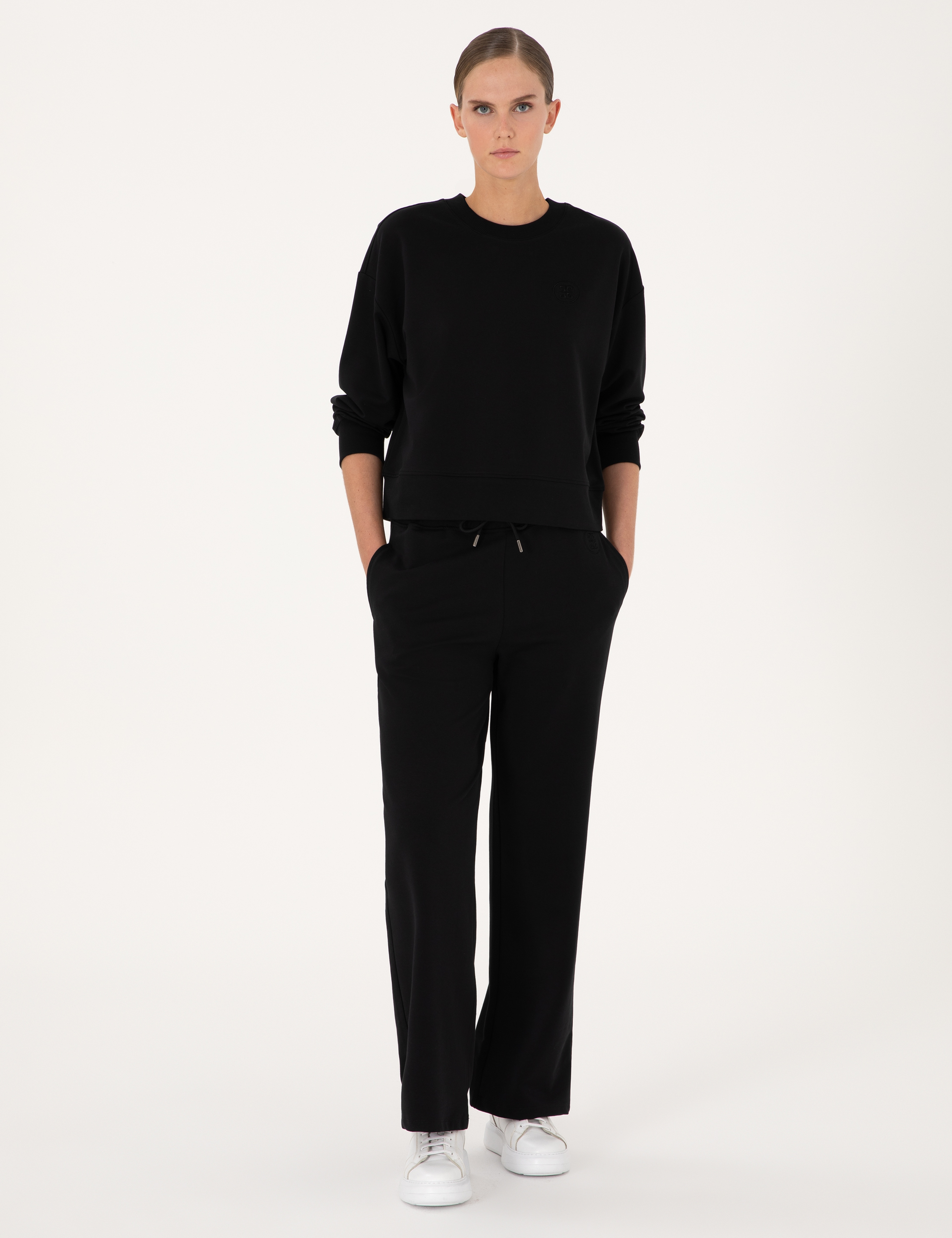 Siyah Oversize 2 İplik Sweatshirt - Image 4