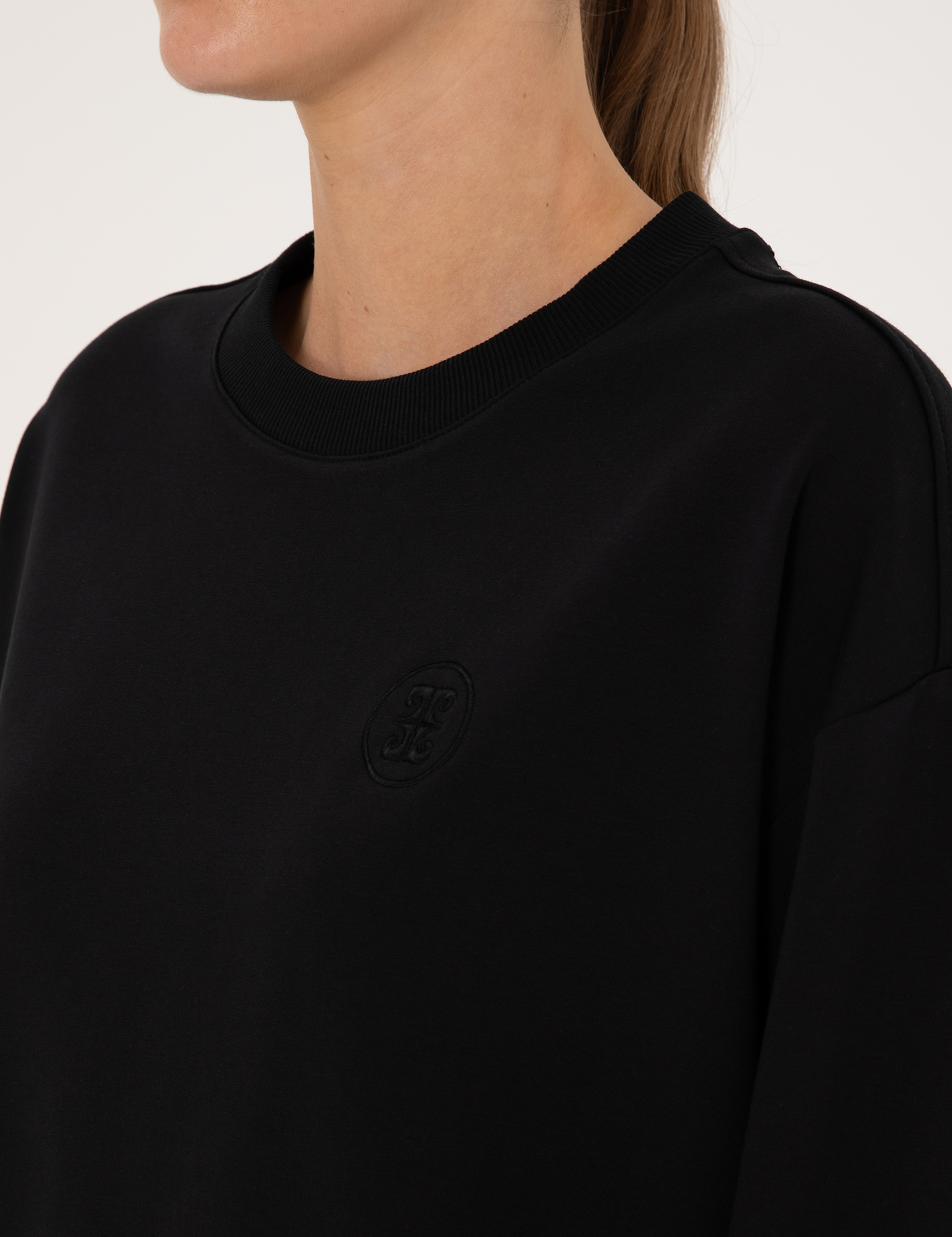 Siyah Oversize 2 İplik Sweatshirt - Image 7